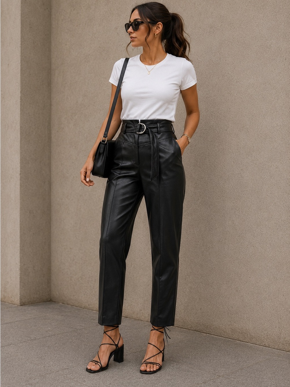 H&M faux leather high waist pants